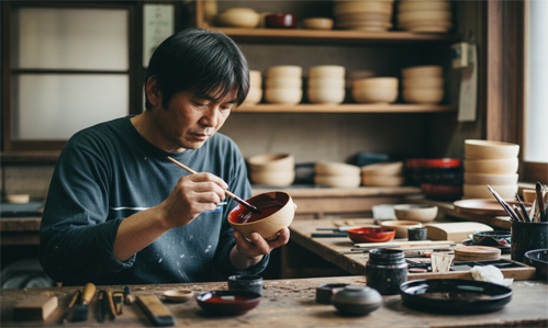 漆器の作業風景